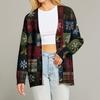 Women's Fashion Long Sleeve Christmas Print V-Neck Button Loose Cardigan Top