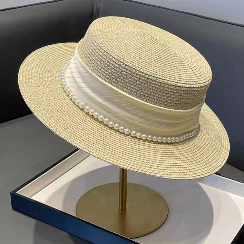 Produced straw hat women's flat top seaside beach top hat sunscreen hat travel photo women's summer sun hat