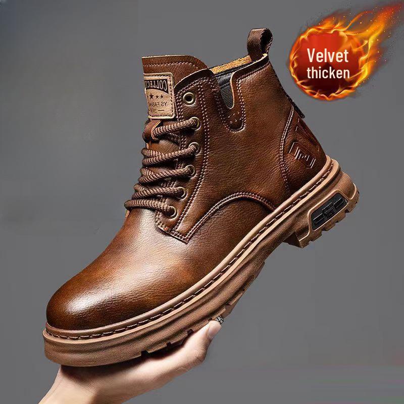 

Мужские ботинки Мартин на высоком берце в британском стиле осень/зима 2025: Флисовая подкладка, Утолщенная, Кожа, Грязеотталкивающая Повседневная обувь 43