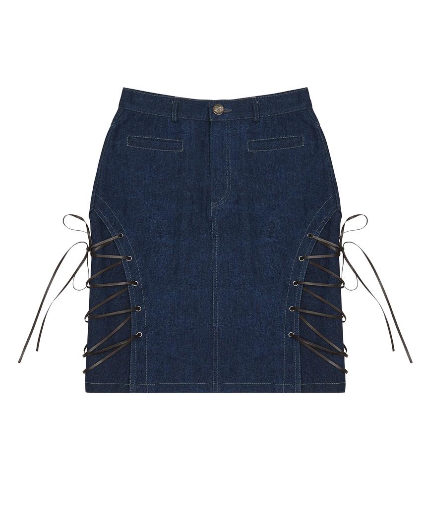 Love Is True Am Lace Up Denim Skirt(Blue)