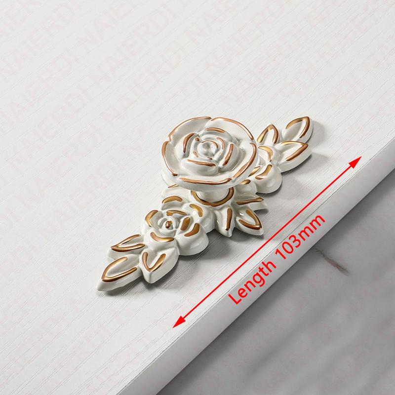 NAIERDI White Rose Flower Kitchen Cabinet Handles European Zinc Alloy Bronze Door Handles Drawer Knobs Furniture Hardware
