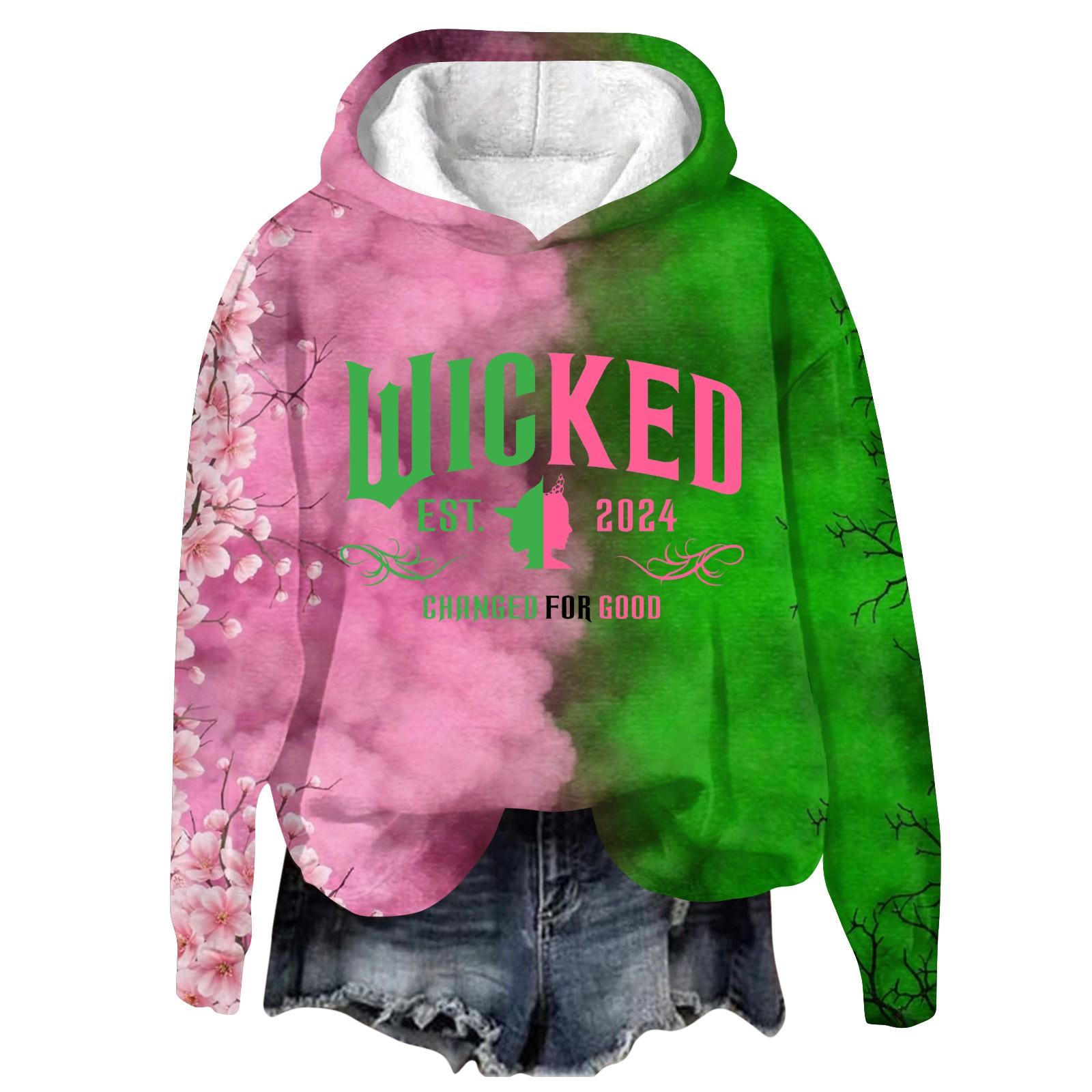 

Женский модный повседневный пуловер с длинными рукавами и принтом в виде ведьмы с капюшоном L армия зеленый