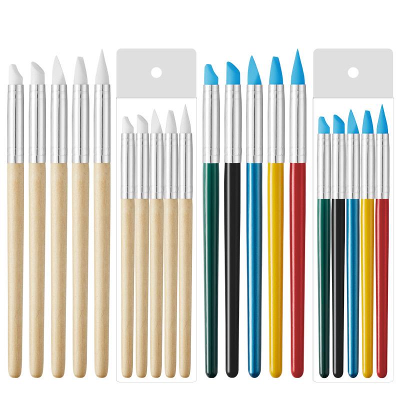 Nail Art Silicone & Wood Dual-Use Embossing & Dotting Tool Set