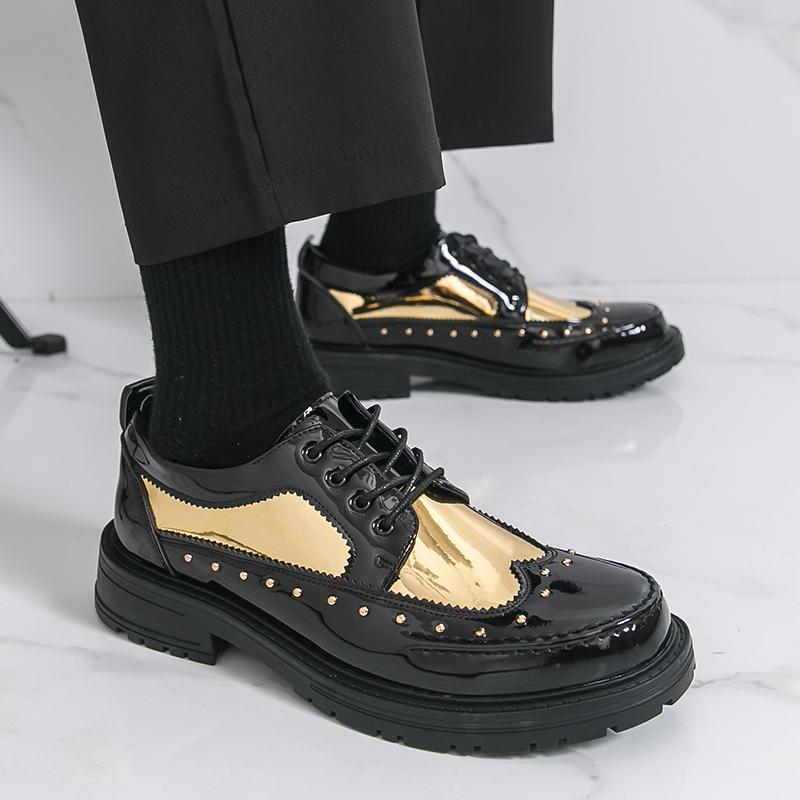 Trend Leather Platform Shoes For Men Classic Brogues Chunky Social Leather Shoes Man  Derby Casual Business Shoes