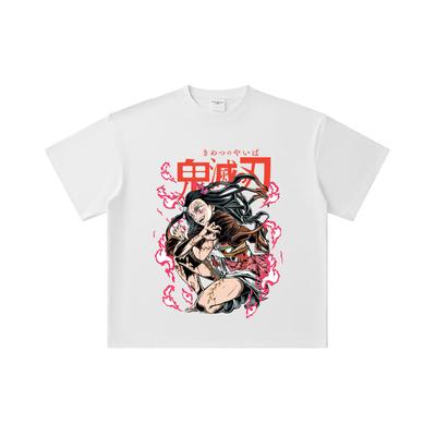 260 GSM Doppelgarn 32er Zähl Garn 100% Baumwolle Demon Slayer V71 Nezuko Dämonen Druck Unisex Schweres Baumwoll T-Shirt