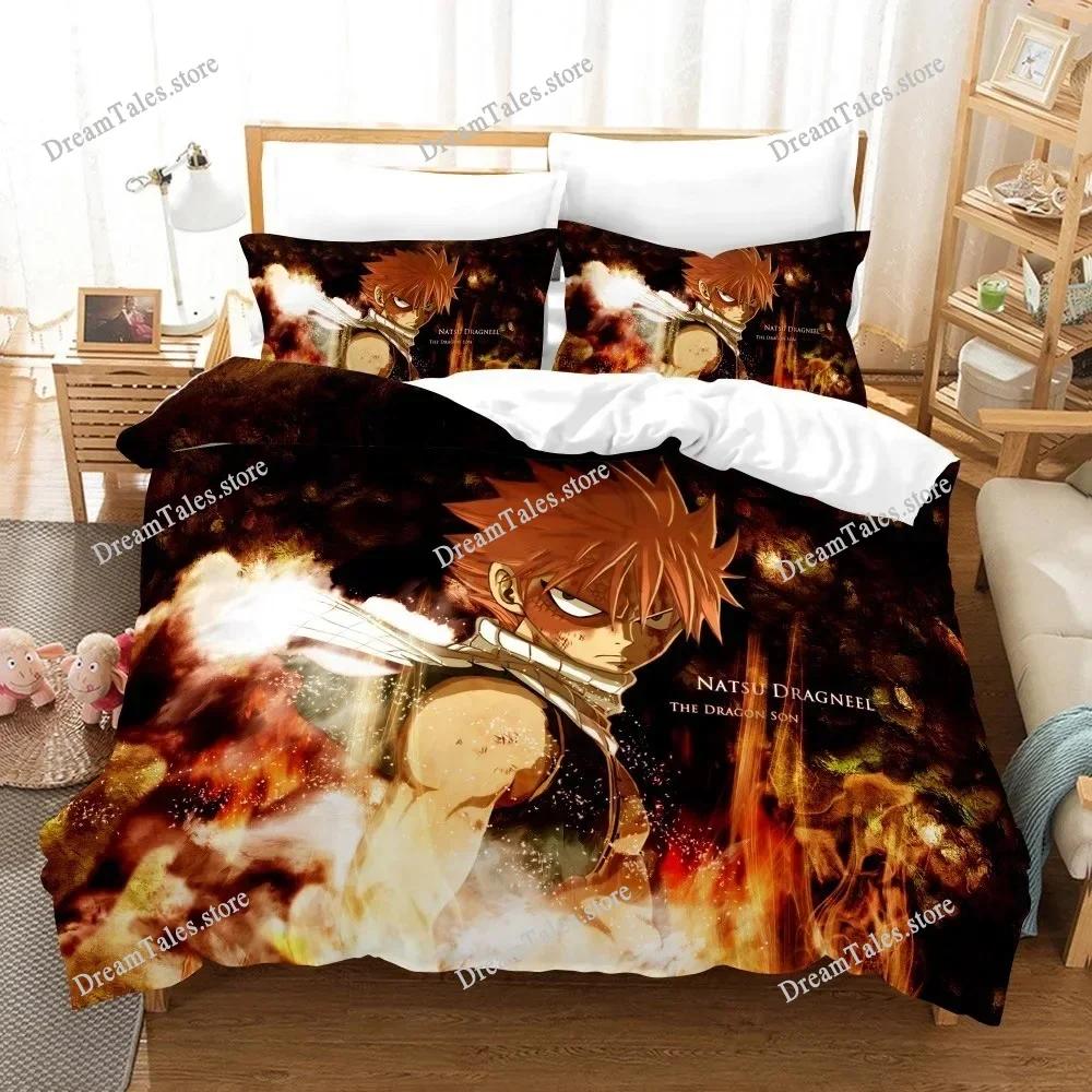 3D Printed Anime Fairy Tail Natsu Bedding Set Boys Girls Twin Queen Size Duvet Cover Pillowcase Bed Kids Adult Home Textile