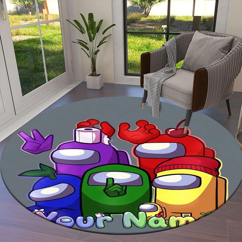 Among Us Custom Name Round Area Rug,Carpet Rug for Living Room Bedroom Sofa Playroom Decor,Non-slip Floor Mat