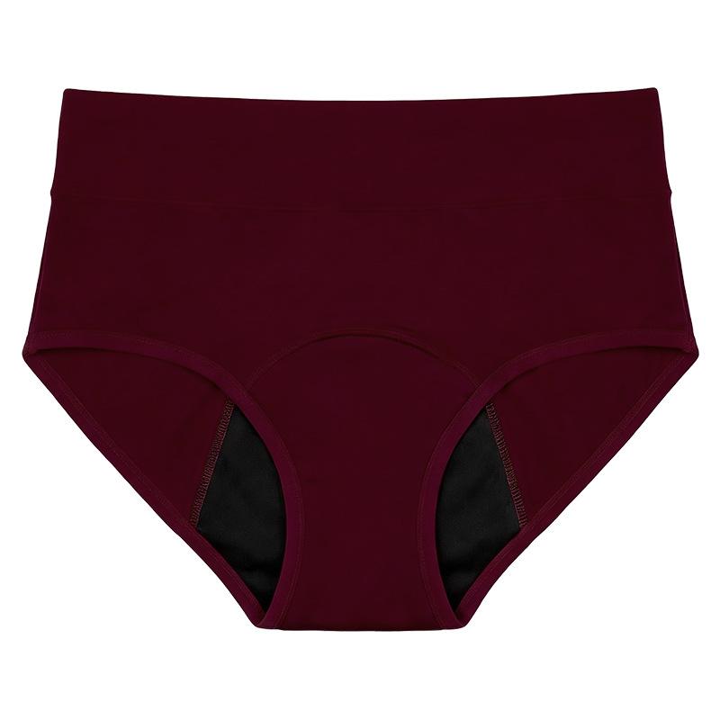 Calcinha Feminina Plus Size para Menstruação, Cor Sólida, Algodão Respirável, Cintura Alta, com Pregas