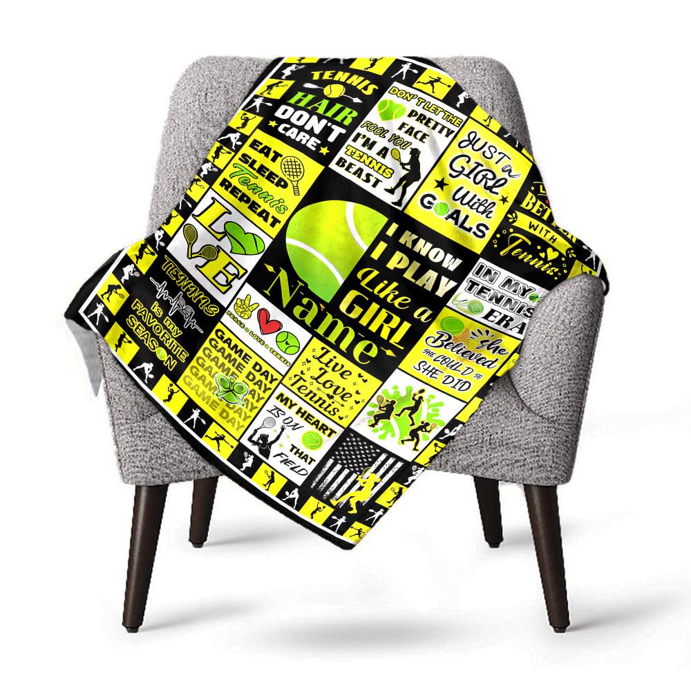 Tennis Theme Home Customize Your Name Blankets Comfortable Soft Lightweight Allseason Multipurpose Blanket For Picnics Sofas Offices Beds Living Rooms