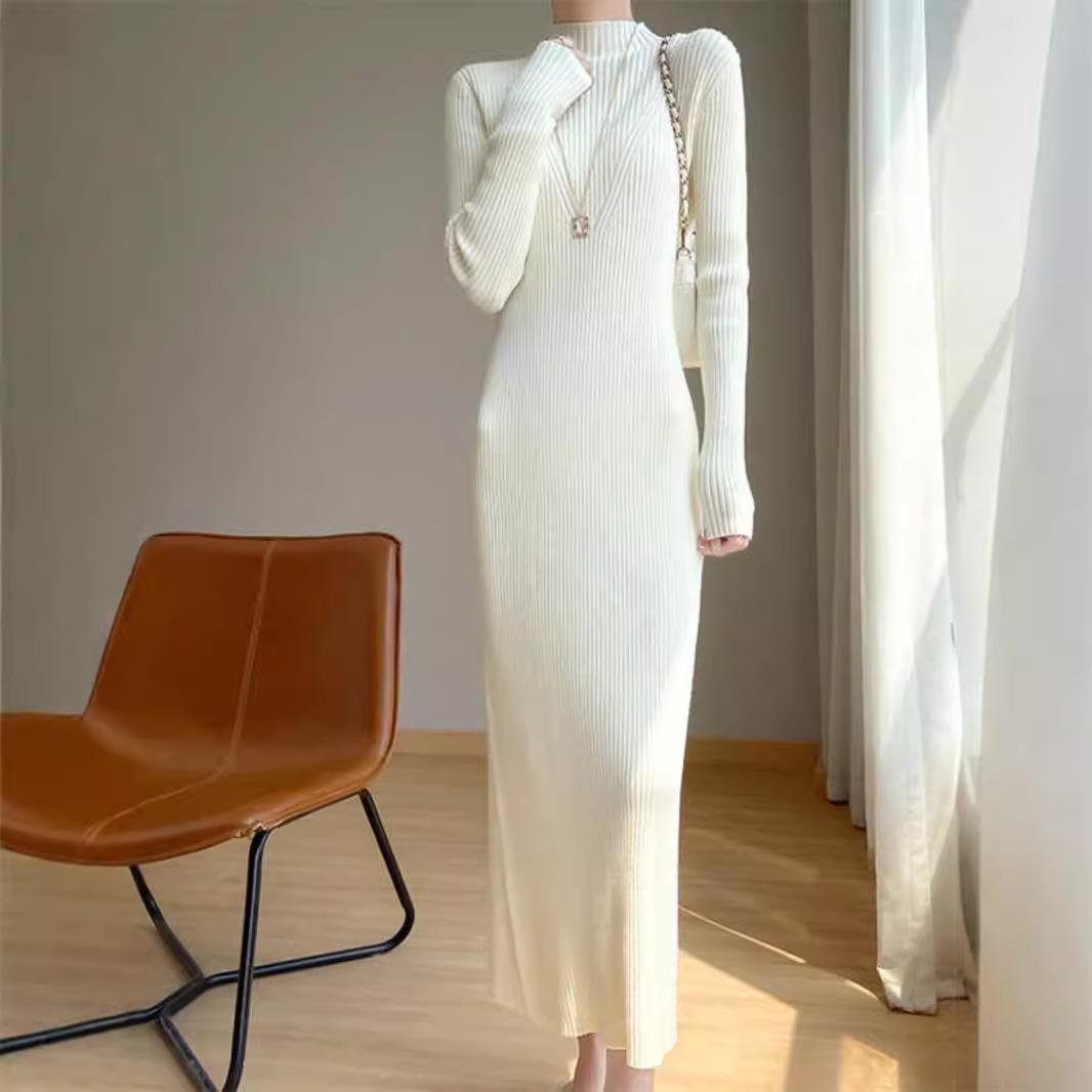 

New Autumn/Winter Slimming Knit Dress for Women - Half-High Neck, Figure-Flattering, Long Length Bodycon Skirt XL