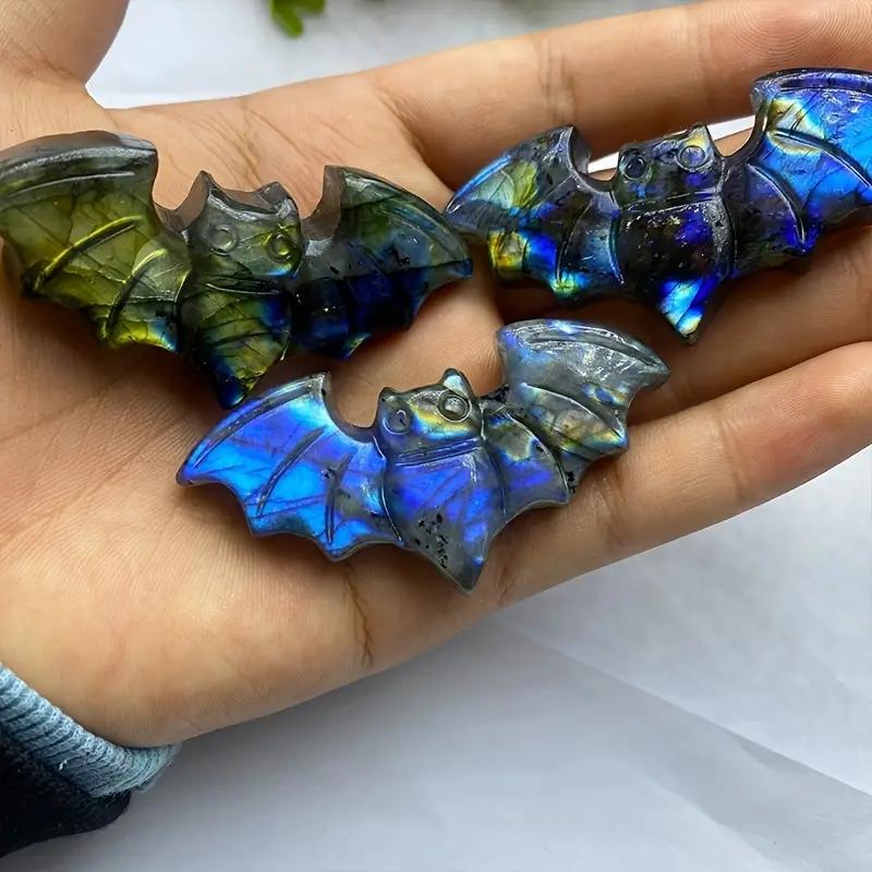 1pc Figurine de Chauve-souris en Labradorite Cristal de Guérison Pierre Gemme Naturelle Décoration d'Intérieur Ornement 6,2cm/2,44in Pierre d'Énergie de Haute Qualité