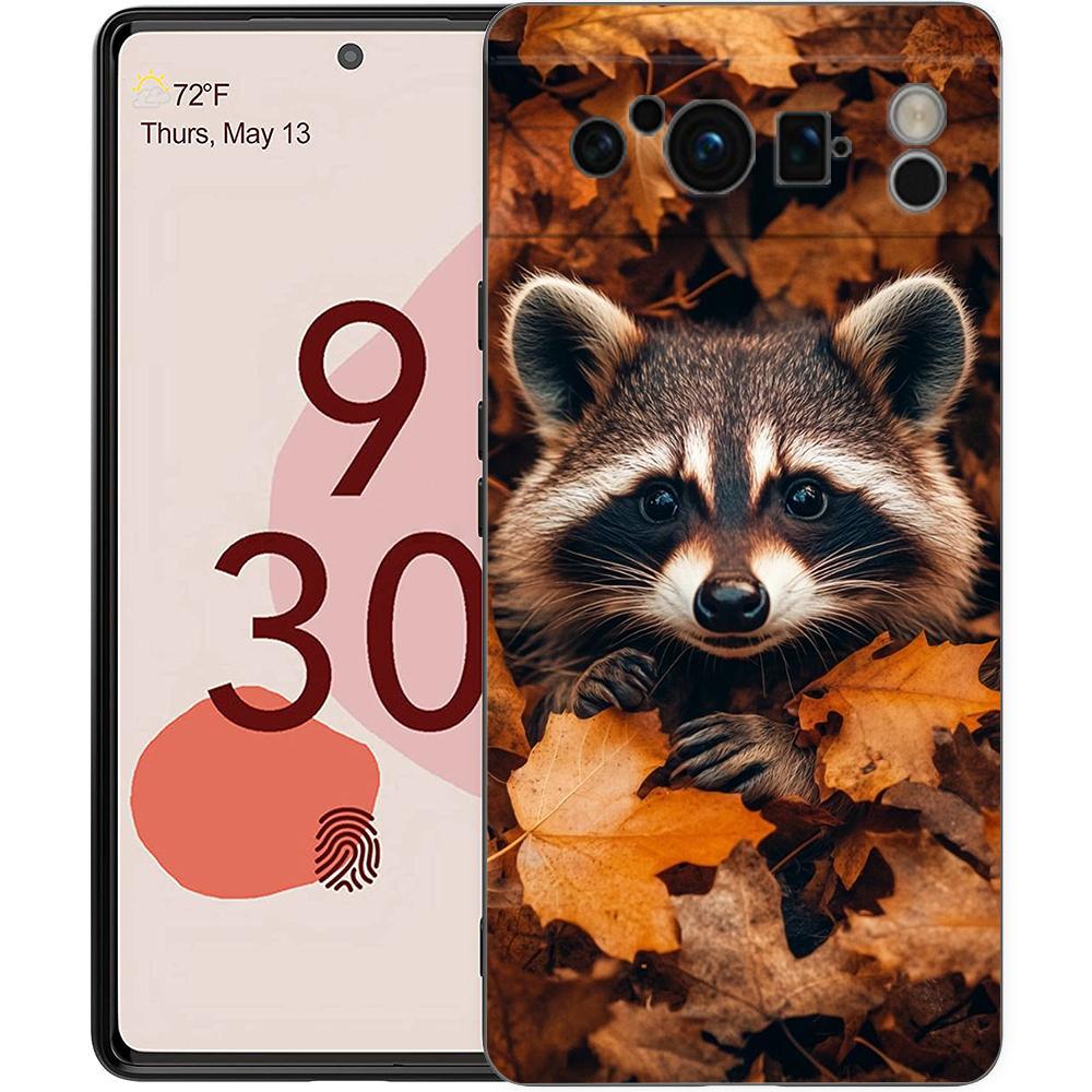 Luxury Phone Case For Google Pixel 10 9 8 9A 8A 7 7A 6 Pro XL 6A 5G Black Soft Back TPU Cover Raccoon