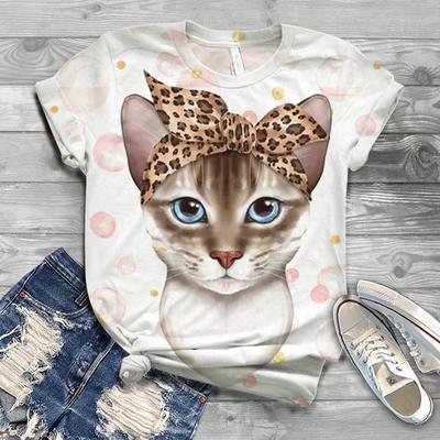 Summer T-Shirts for Women Harajuku 3d Cat Print Tee Girls Y2k Fashion TShirt Short Sleeves O-Neck Casual Oversized Clothing