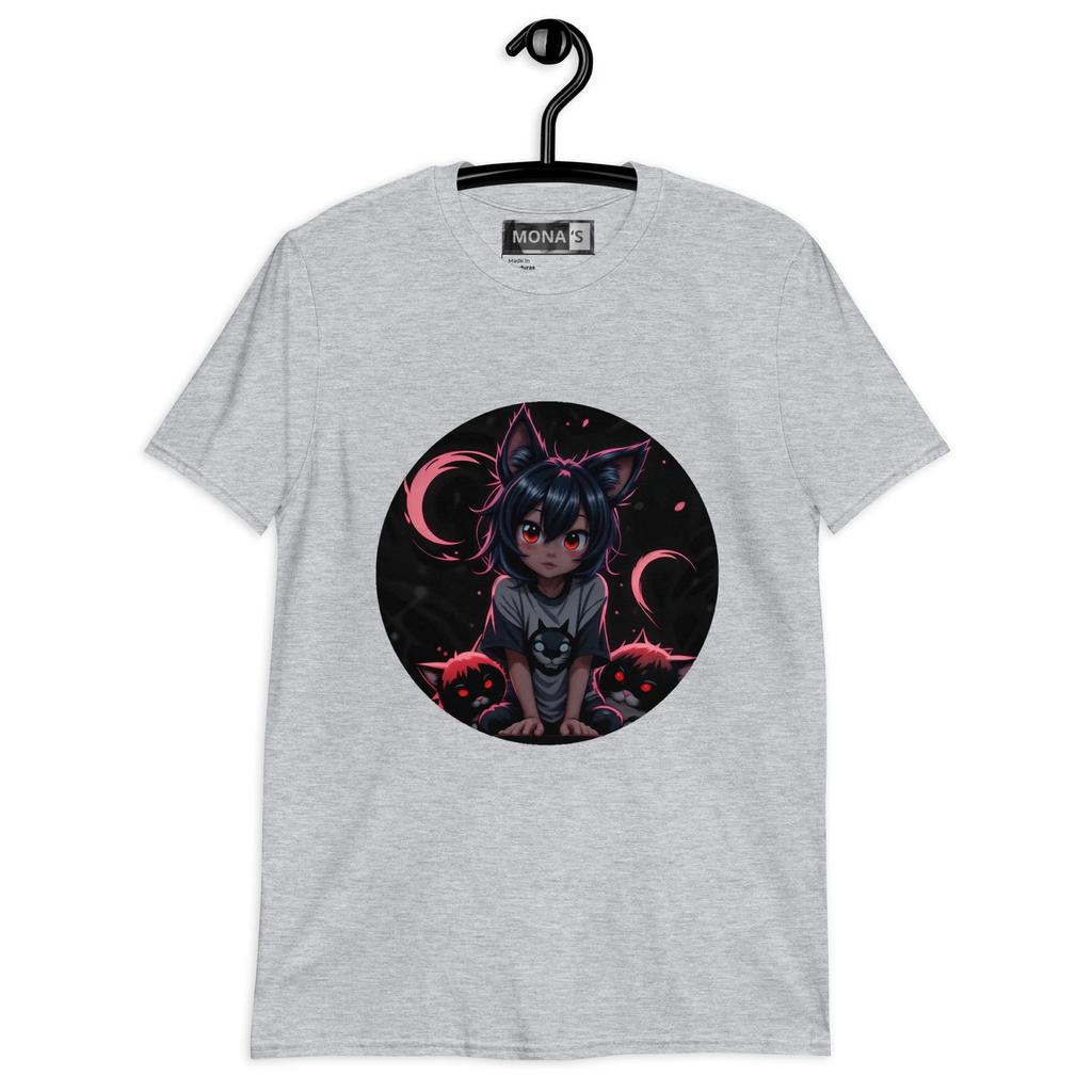 T-shirt Art with Cat Ears Character Unique Anime Style with Pink Accents