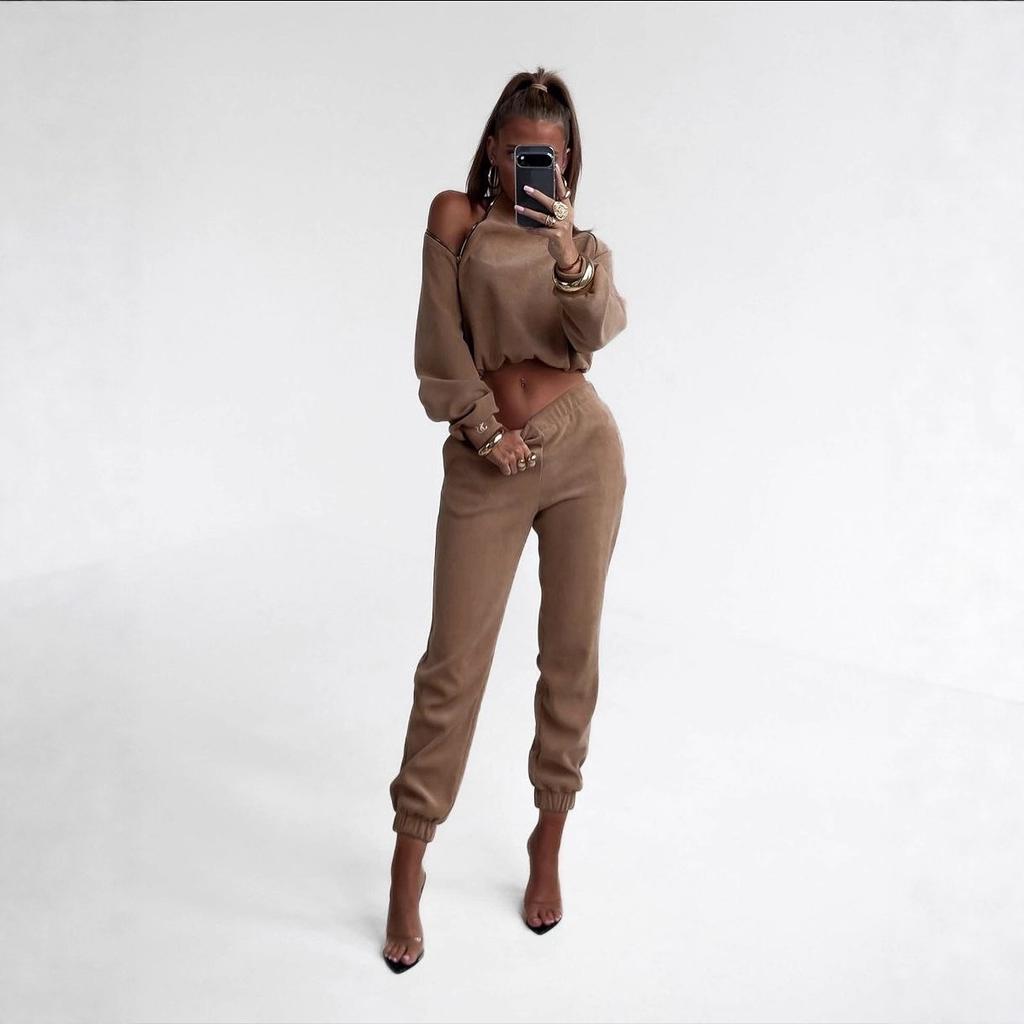 Casual Women's Clothing 1116 Hot Sale Spring and Autumn Fashion Trend Sexy Off-the-shoulder Zipper Suit