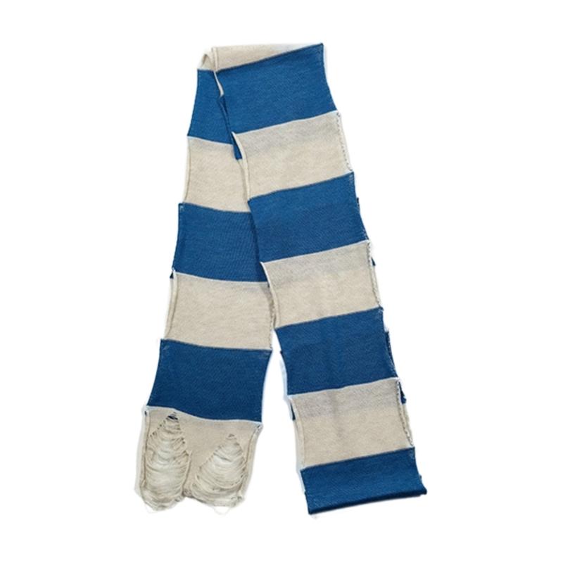 

Distressed Knitted Stripe Scarf for Teens Girl Autumn Breathable Scarves for Student Camping Shopping Taking Photo