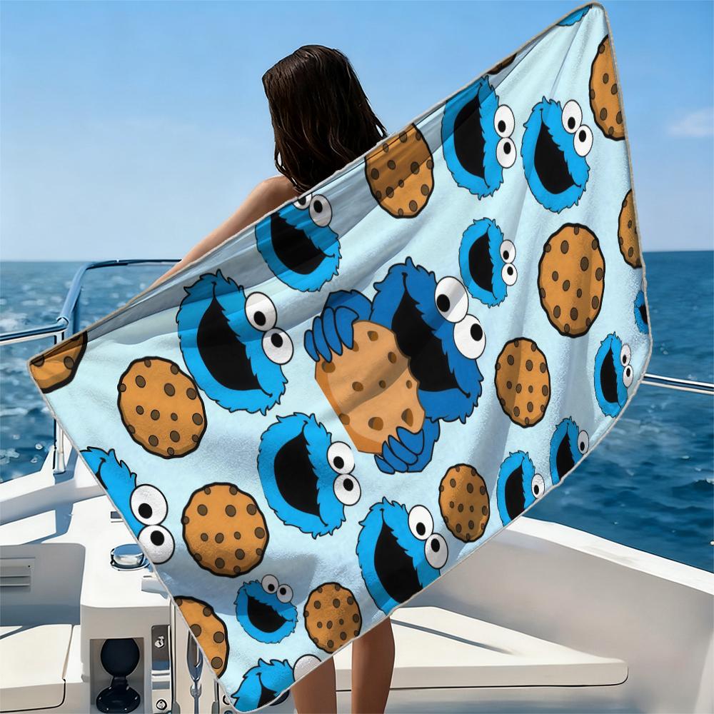 Cartoon Monster Biscuit Beach Towel Ultra-fine Fiber Quick Drying Absorbent Beach Swimming Vacationvacation Essentials
