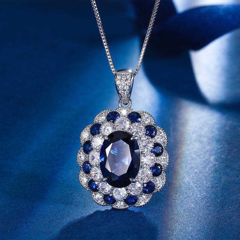 Autumn And Winter Jewelry Copper Bottom Gold-Plated Simulation Blue Spinel Temperament Egg-Shaped Set 10 * 14-6 * 8