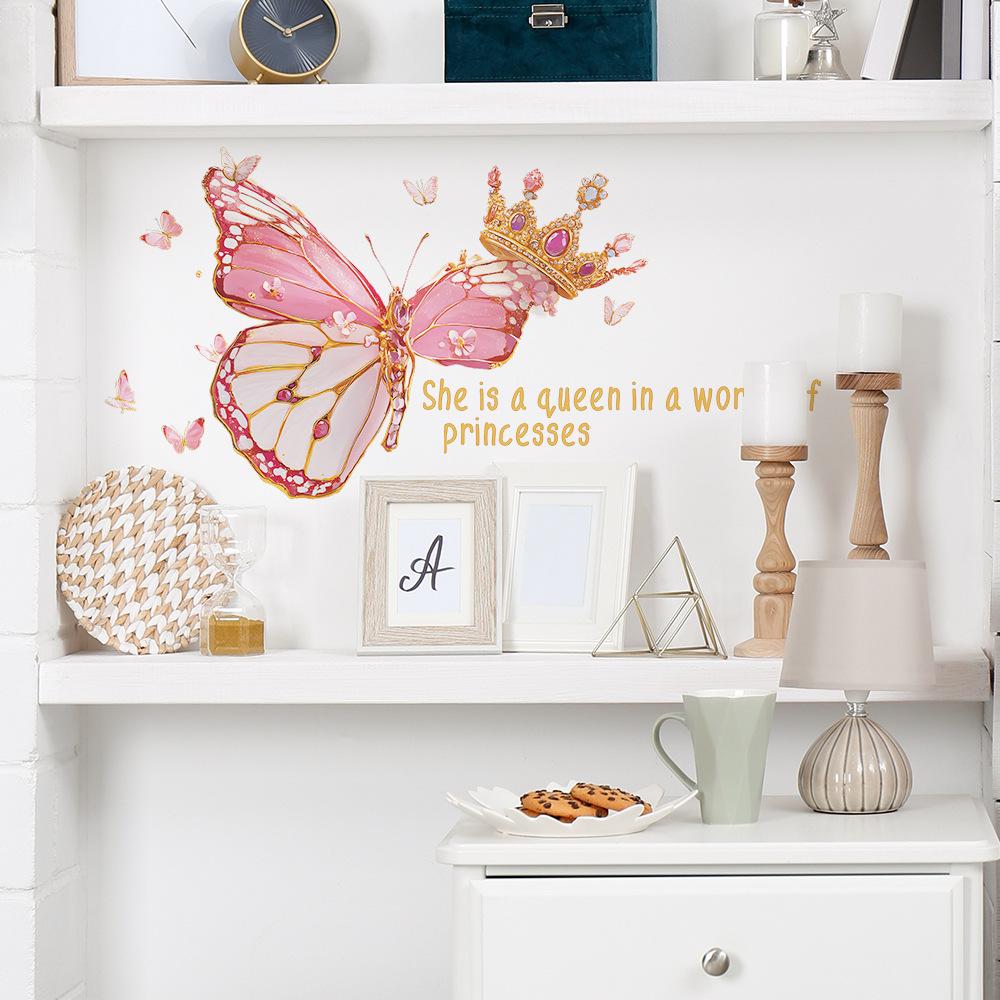 1Pc Butterfly Crown Princess Girls Room Wall Stickers DIY Wall Decoration Nursery Kids Baby Room Wall Sticker