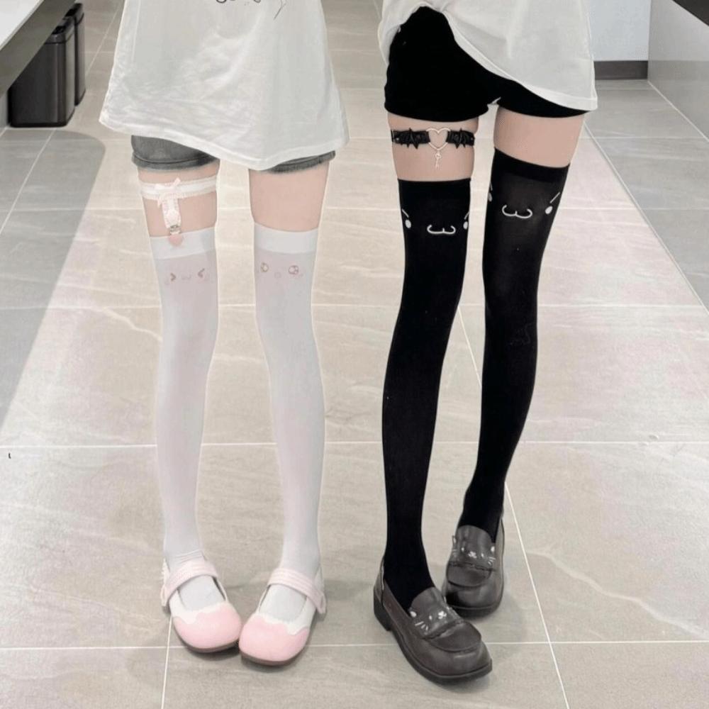 Cute Expression Knee High Socks Printed Design Thigh High Stockings  Anime Convention