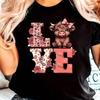 Short-Sleeved Round Neck T-Shirt With Cute Highland Cow Love Pattern Design