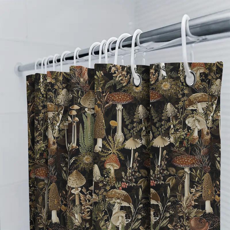Mushroom Forest Shower Curtain Botanical Nature Decor Woodland Cottagecore Home Decor Bathroom Set Vintage Floral Artistic Wall
