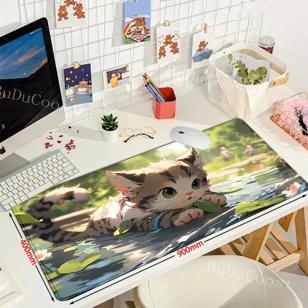 Cute Cat Large Gaming Keyboard Mouse Pad XL Green Plant Computer Gamer Tablet Mause Pad Long Mousepad XXL 900x400 Play Mice Mats
