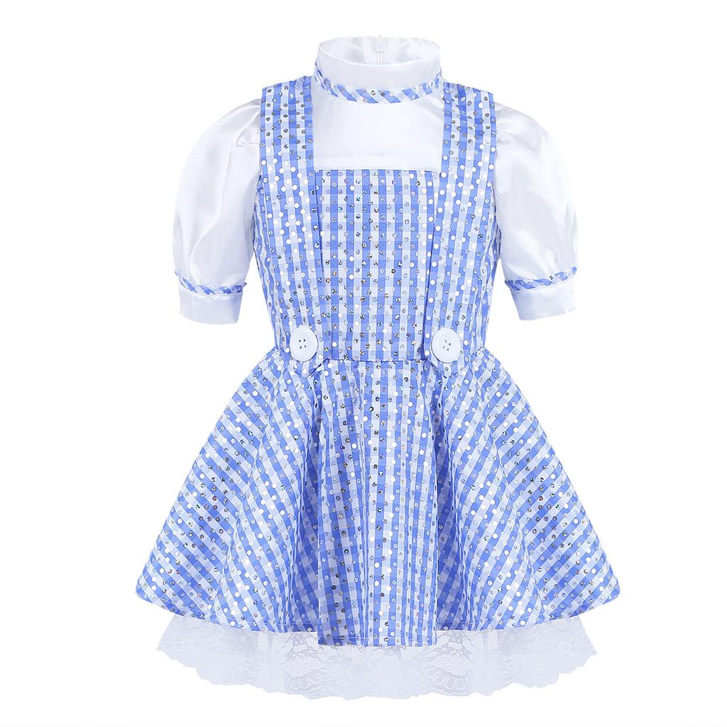 Kids Girls Sequined Polka Dots Plaid Halloween Dressing Up Kids Cosplay Party Dress Costume