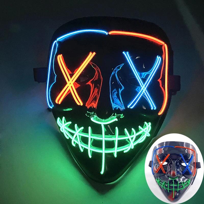 Wireless Scary Glowing Mask LED Luminous Purge Mask Halloween Carnival Light Up Cosplay Party Mask Festival Costume Supplies