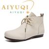 Botines de Cuero Genuino para Mujer Botines Cortos Retro Hechos a Mano con Cordones Vintage Botines Cortos Retro para Mamá Zapatos Cómodos para Caminar Casuales para Damas