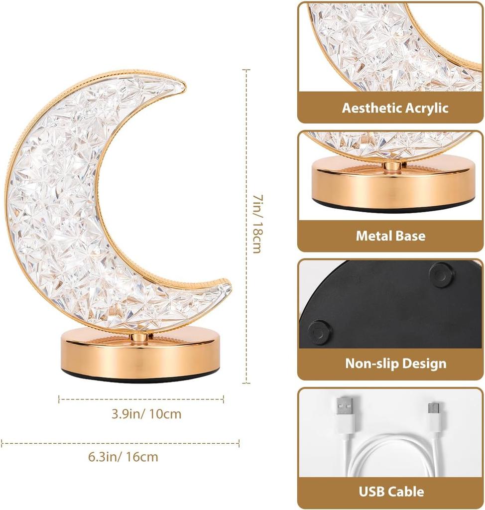 Modern moon desk lamp, USB charging, touch adjustable 3-color dimming, bedroom bedside desktop decoration and gifts