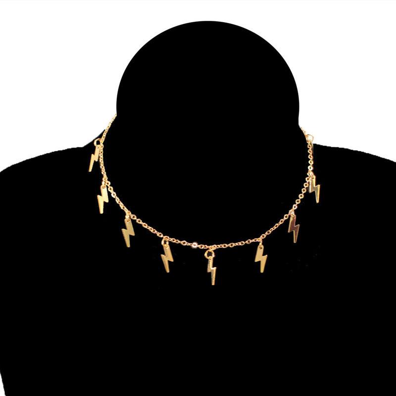 Fashion Versatile Short Personalized Clavicle Chain Women, Simple Alloy Lightning Pendant Necklace