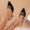 Sexy Close Toe Sandals Women 2025 Summer Gold Metal Decoration Pointed Toe Sandals Mules Women Black Suede High Heels Slippers