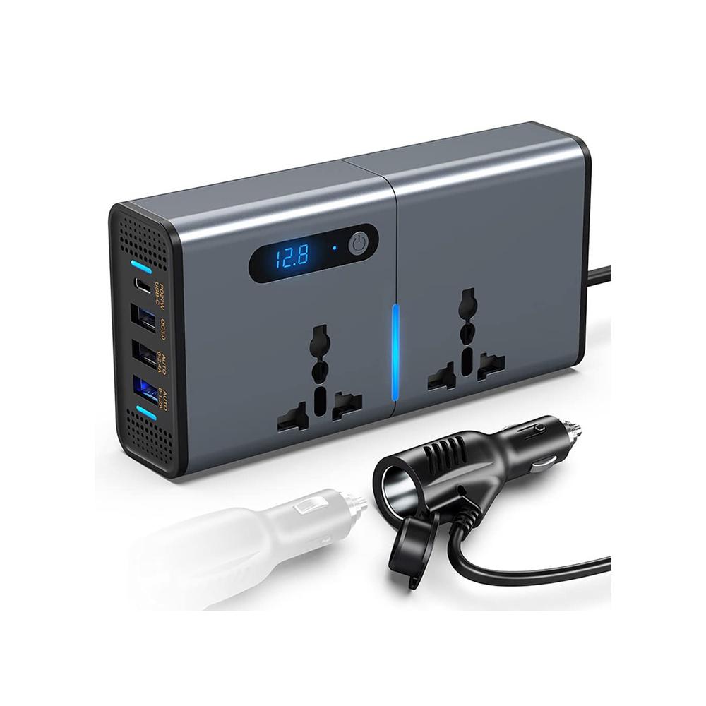 

200W Car Power Inverter DC 12/24V to 220V AC Car Inverter 3 USB 1 Type-C Ports Charger Adapter Car Plug Converter with Switch and Current LED Screen