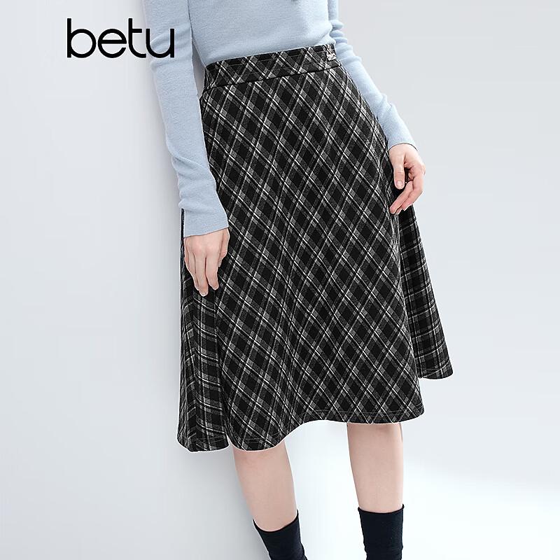 BETU Women s 2025 Winter Plaid A-line Skirt L