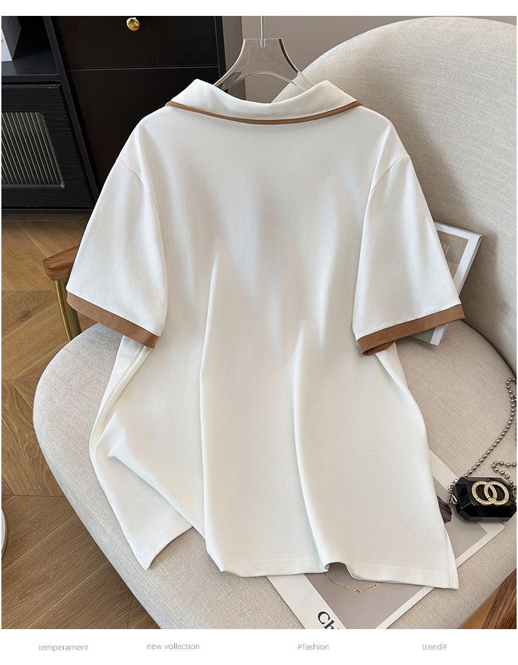 Plus Size Women's Summer Lapel Top Slimming Short Sleeve T-Shirt Cardigan