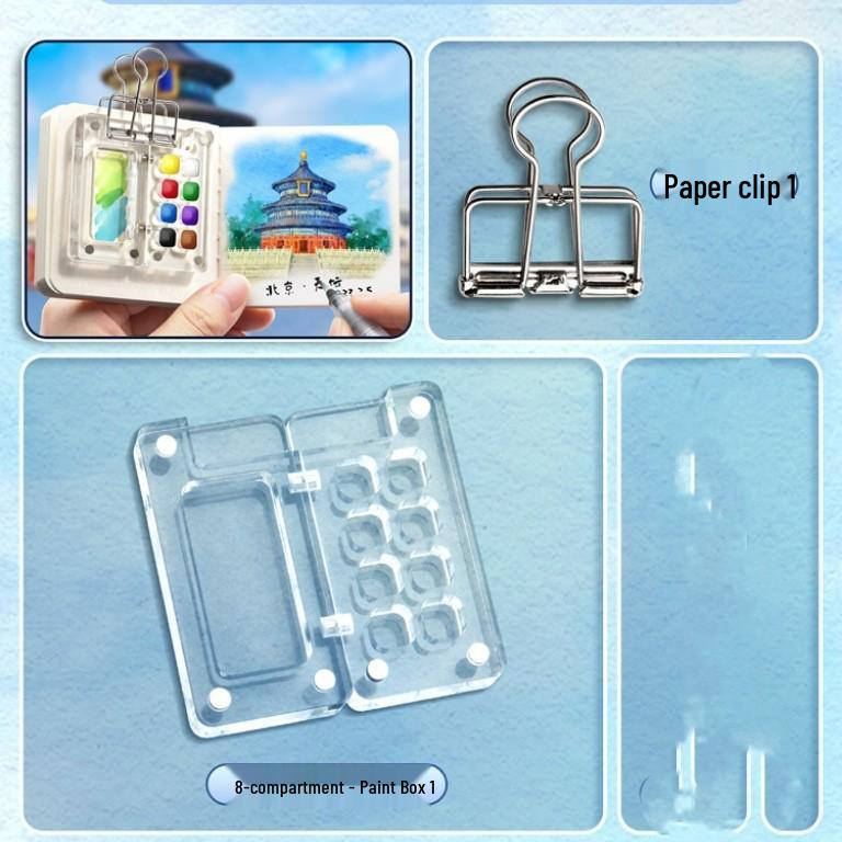 Portable Mini Watercolor Kit: Transparent High-Transmittance Plastic with Separate Compartments for Sketching and Travel