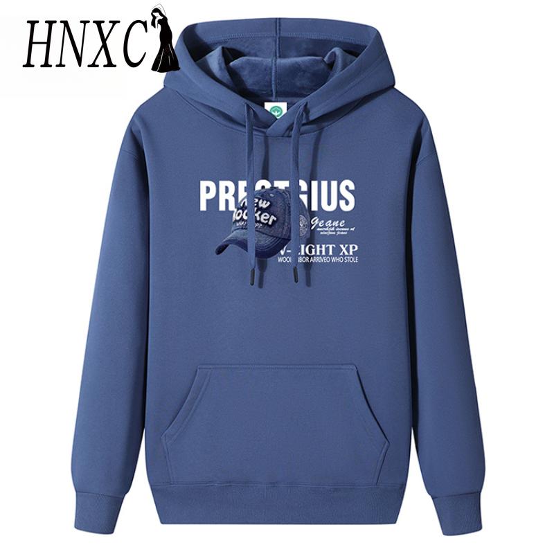 

Мужская мода HNXC, повседневные однотонные толстовки с капюшоном и длинным рукавом с принтом XXXXXL синий