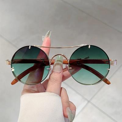 Vintage Round Sunglasses Men New Fashion Retro Double Bridge Casual Shades Women Luxury Gradient Multi-color Sun Glasses