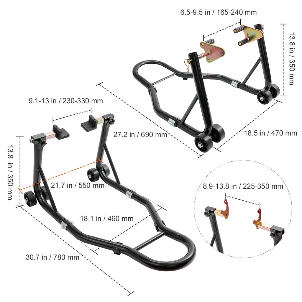 VEVOR Motorcycle Stand Lift, 0.39 Tons Front Rear Combo Stand Lift Stand, Front and Rear Wheel Fork Stand, U+L Fork Swingarm Spool