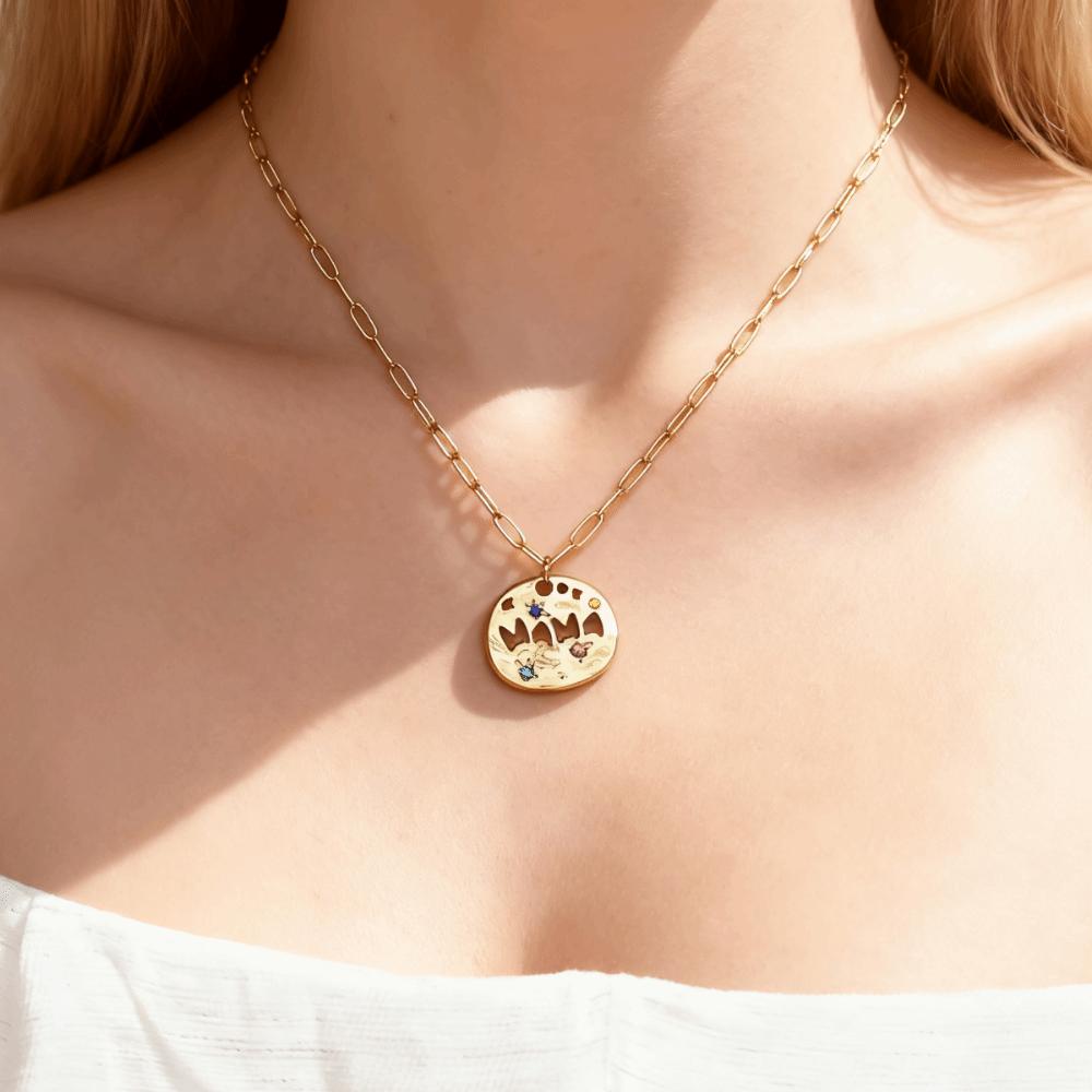 Colorful Full Zircon Guardian Pendant Necklace Stainless Steel Pendant Necklace  For Grandma