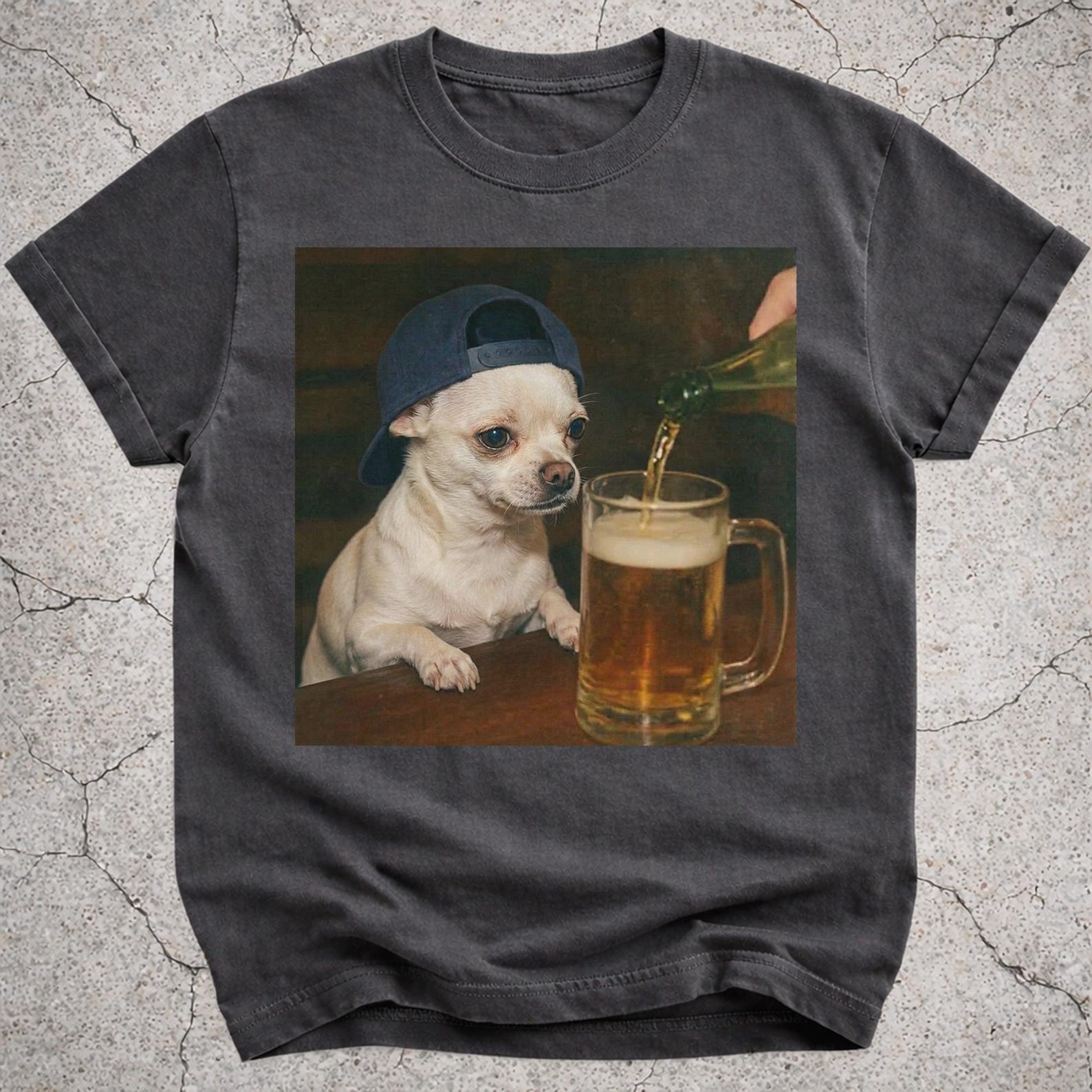 White Chihuahua Drinking Beer Shirt, Funny Chihuahua Dog Meme T-Shirt, Beer Lover Gift, Chihuahua Owner Vintage Tee, Silly Novelty Shirt S
