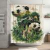 Green Bamboo Forest Shower Curtain with Animal Design for Bathroom Decoration White Background Art Print Shower Panels