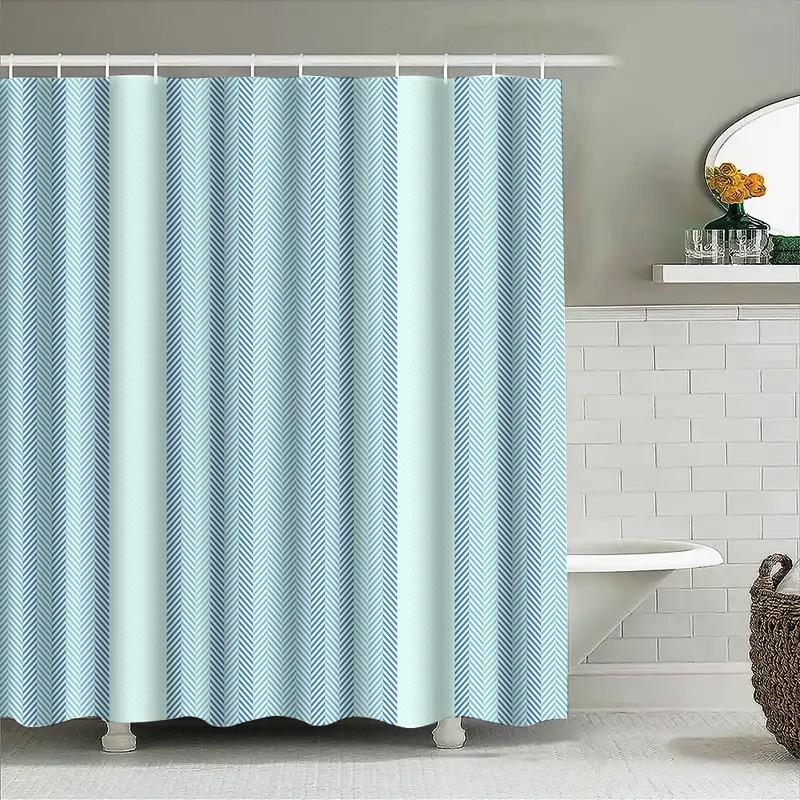 Blue Striped Shower Curtain Set Waterproof Fabric Bath Room Decoration For Home Decor 3D Print Shower Curtains With Hooks Availa