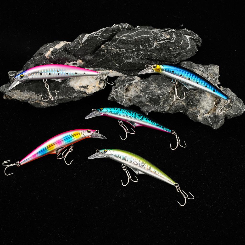 Steel Sea Fishing Artificial Hard Bait Minnow Lure for Sea Bass-Trolling with Hooks 30g/46g Saltwater Use