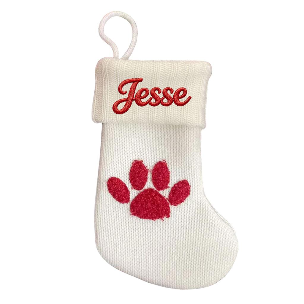 Personalized Christmas Ornaments with Embroidered Text, Knitted Dog and Cutlery Set - Holiday Tree Hanging Decorations