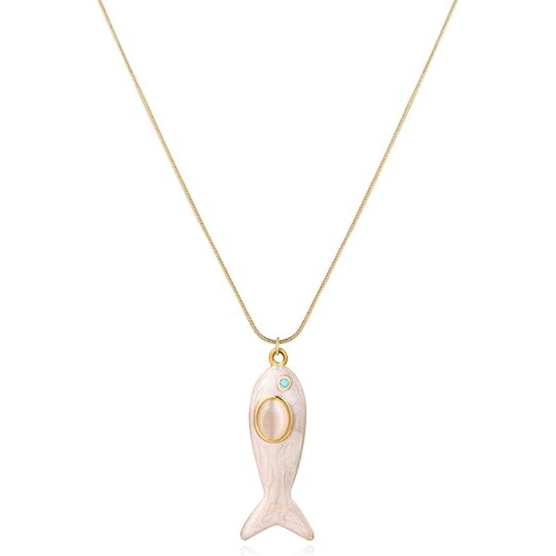 Summer Gemstone Fish-Shaped Pendant Necklace – Simple & Versatile Clavicle Chain