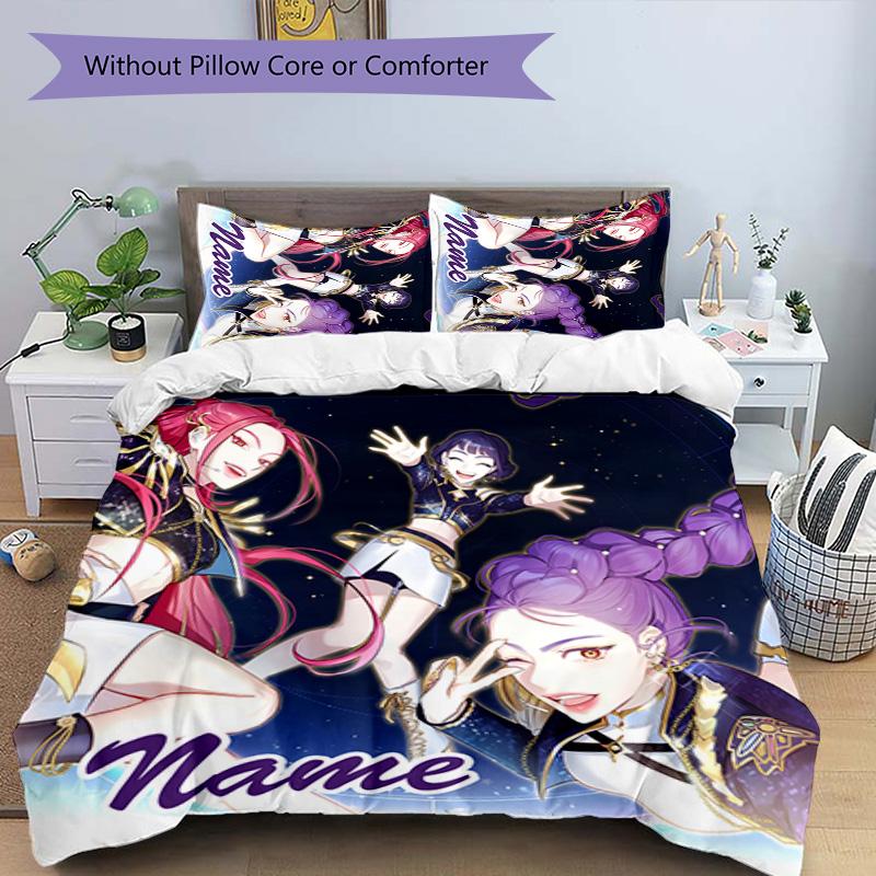 3pcs KPop Demon Hunters6 Cover Set - Personalized Name, HD Printed Bedding with 1 Cover and 2 Pillowcases - Perfect for Home Decor, Easy Care