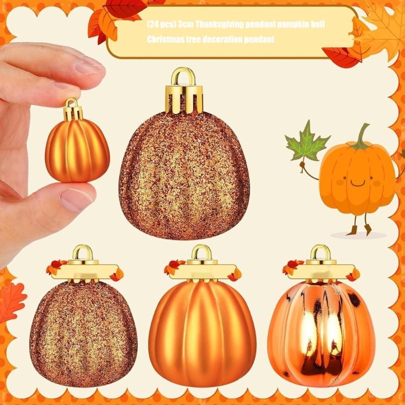24 Pcs Pumpkin Ball Decorations Fall Pumpkin Hanging Ornament For Thanksgiving Christmas Tree Home Halloween Festival