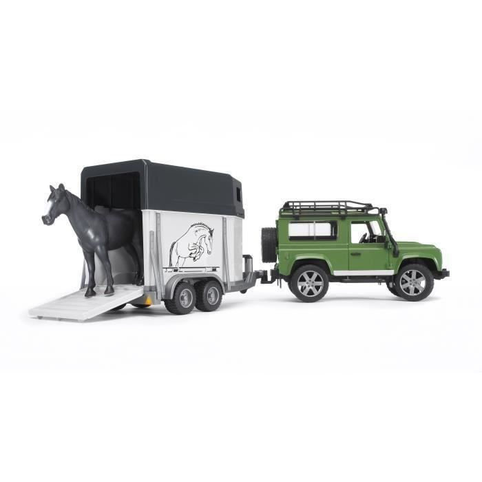 Land Rover Defender 90 Break avec Van et un Cheval - BRUDER - Fonctionnel et Détaillé